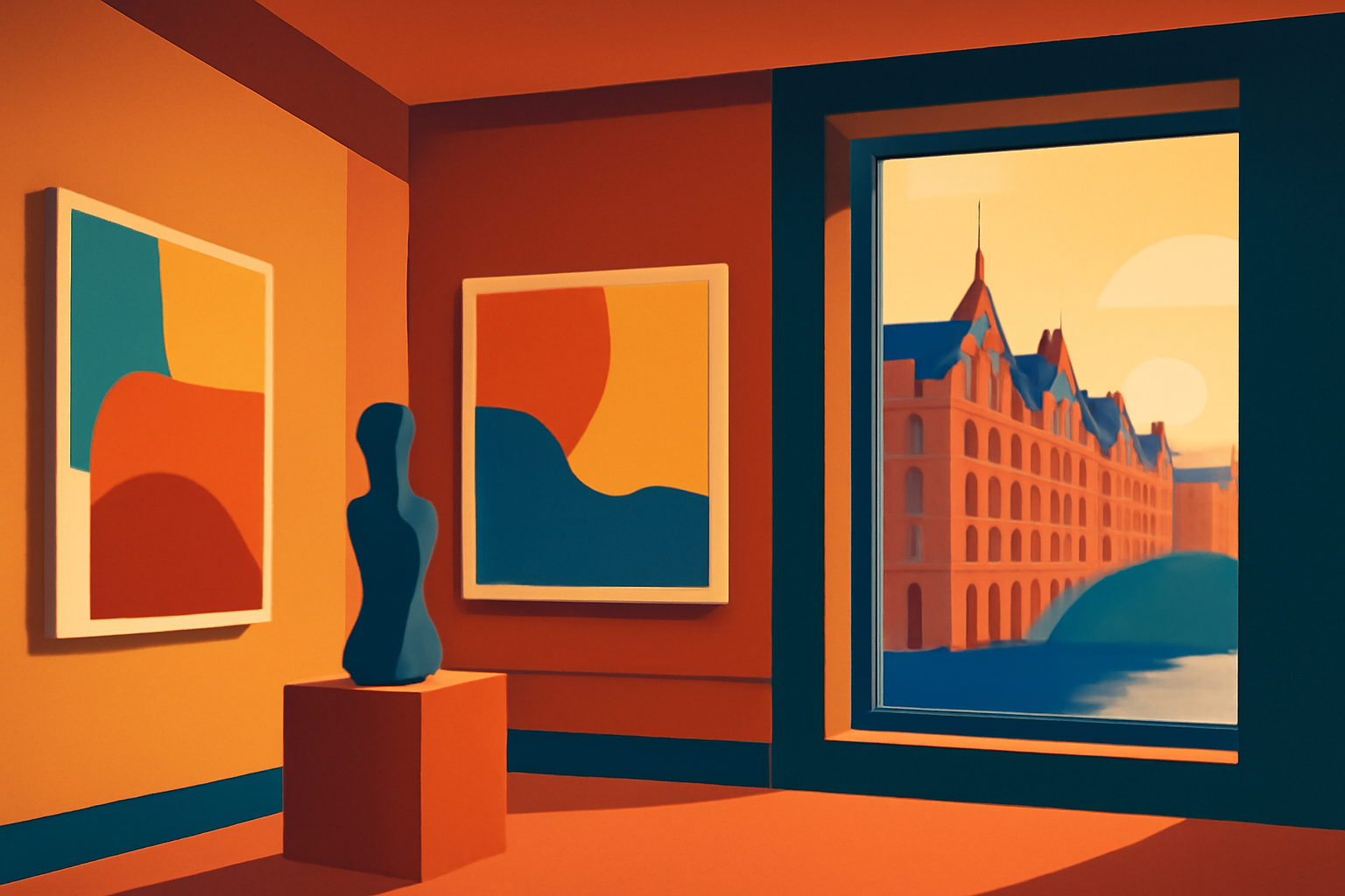 Die bildliche Darstellung einer Kunstgalerie in Hamburg - Erstellt mit AI Prompt.